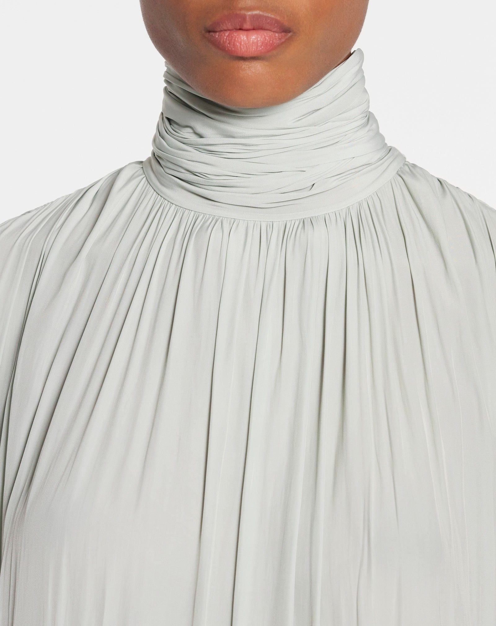 SLEEVELESS TIE NECK MAXI DRESS IN CHARMEUSE - 5