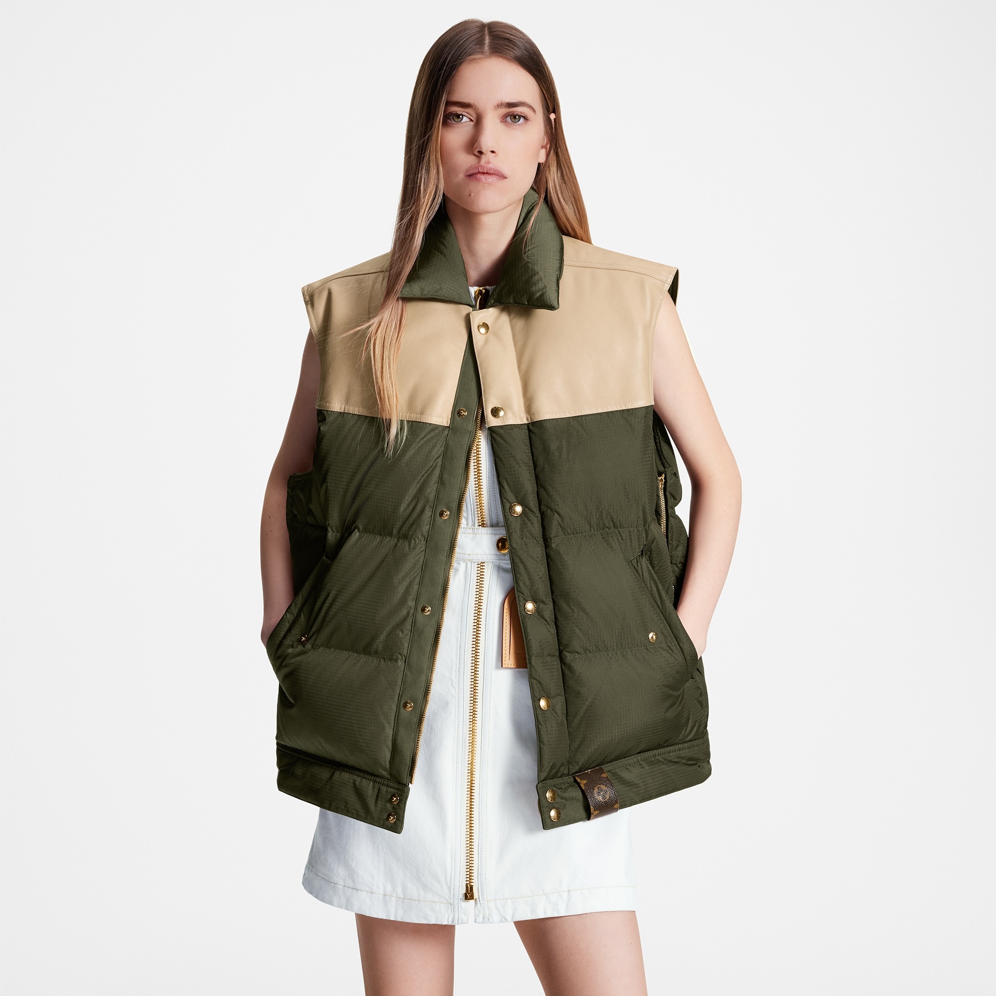 Leather Accent Sleeveless Puffer Jacket - 5