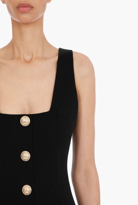 Short black wool dress with gold-tone buttons - 7