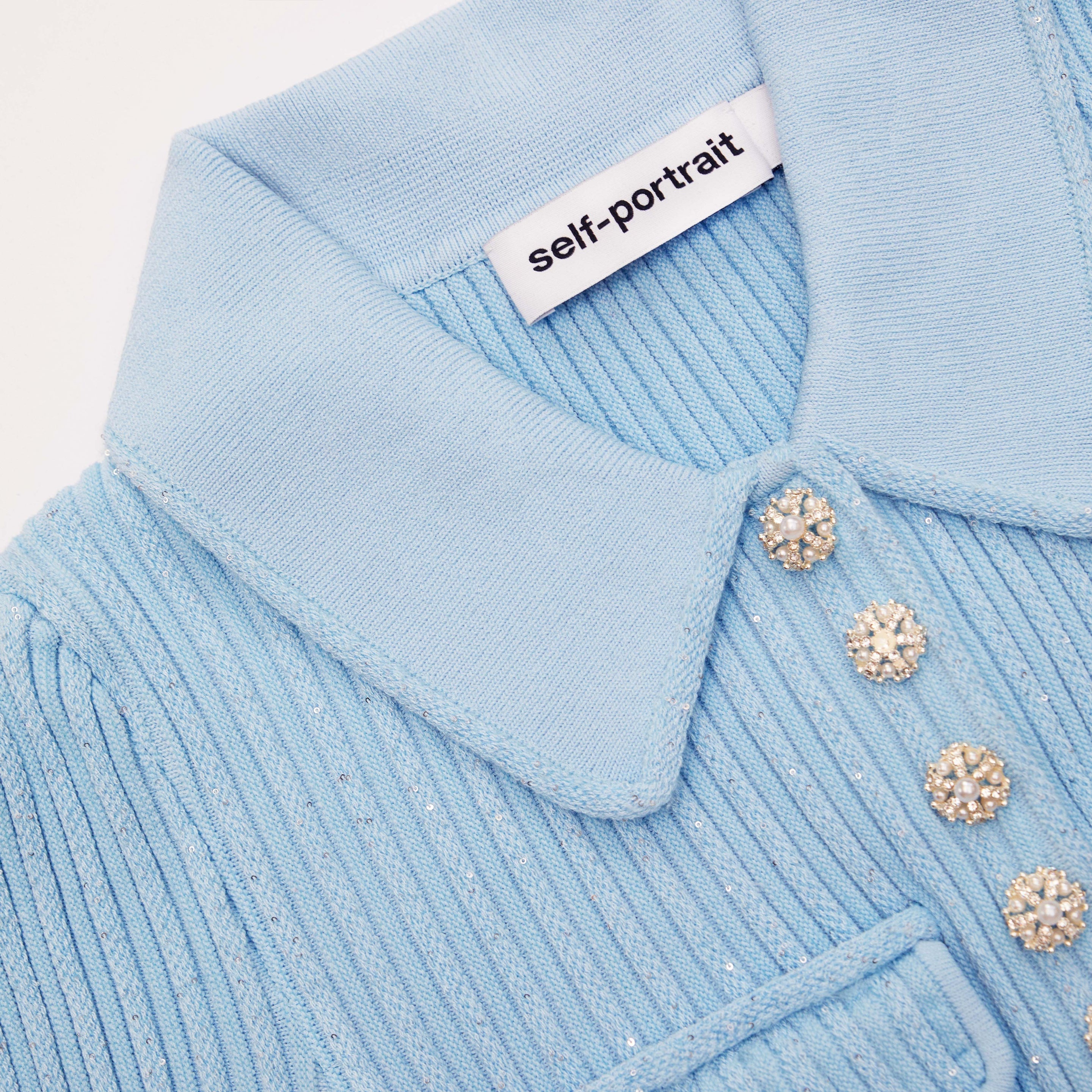 self-portrait Blue Sequin Knit Mini Dress - RS24-134S-BL | REVERSIBLE