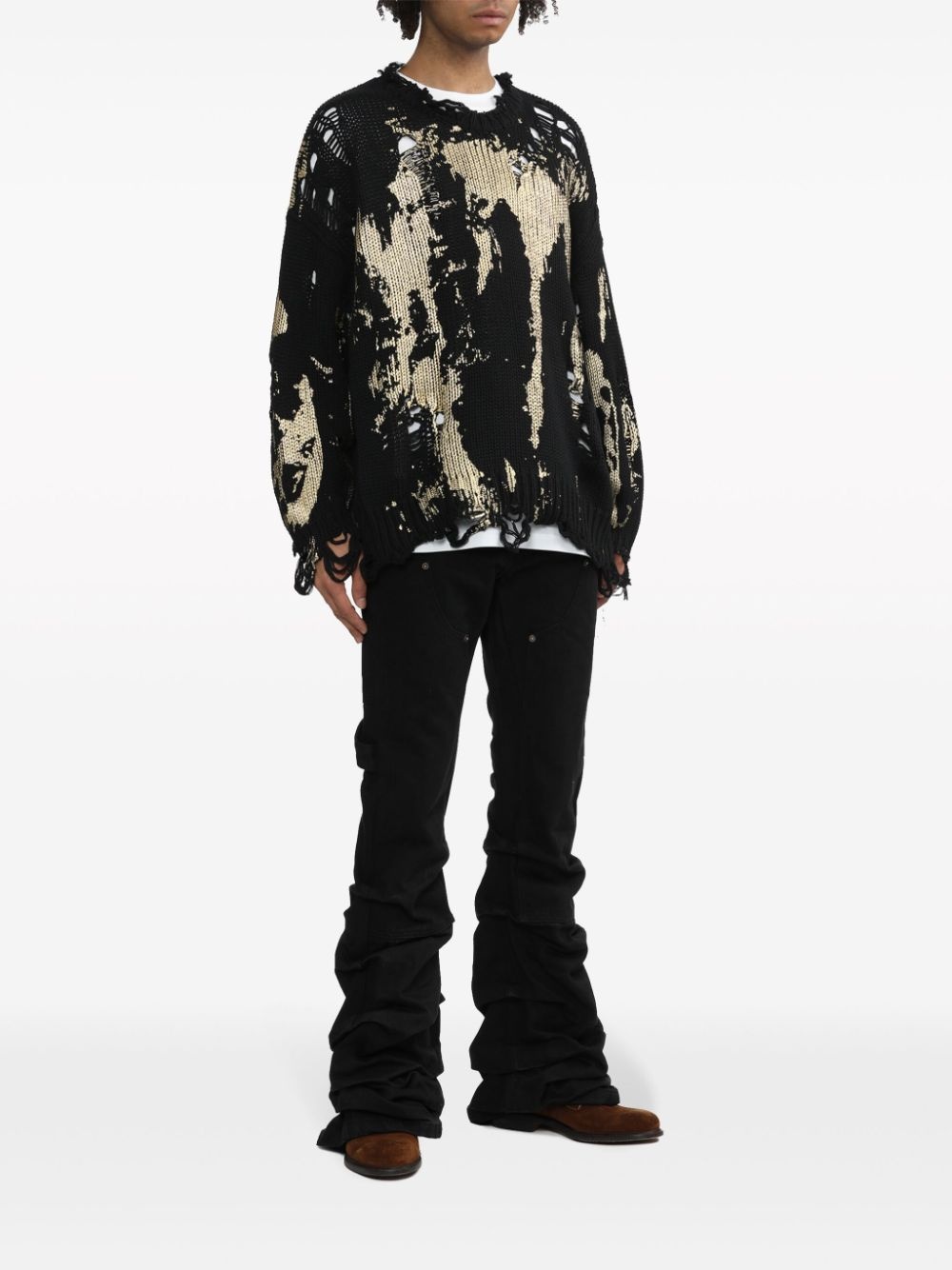 painterly-print distressed jumper - 2