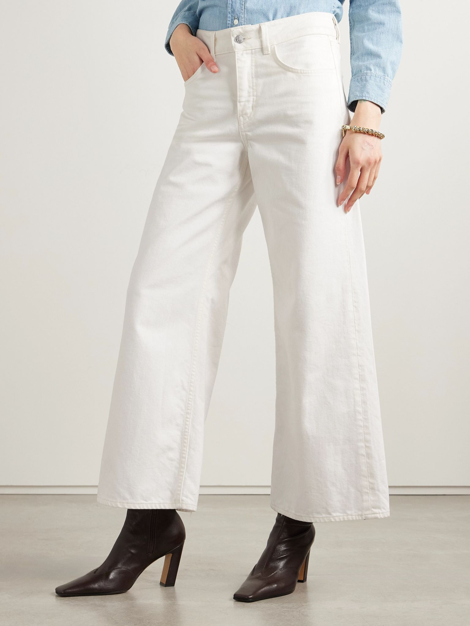 Marlene cropped high-rise wide-leg jeans Cream - 3