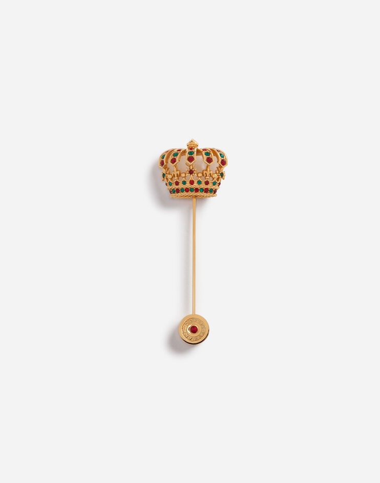 Metal brooch with crowns and rhinestones - 1