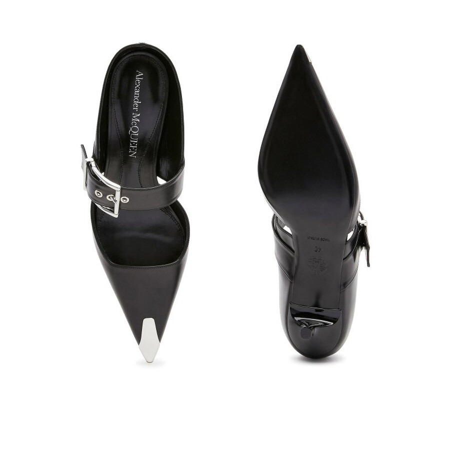 Alexander Mcqueen Buckle Strap Pointed Toe Silver Hardware Leather Sandals - 4