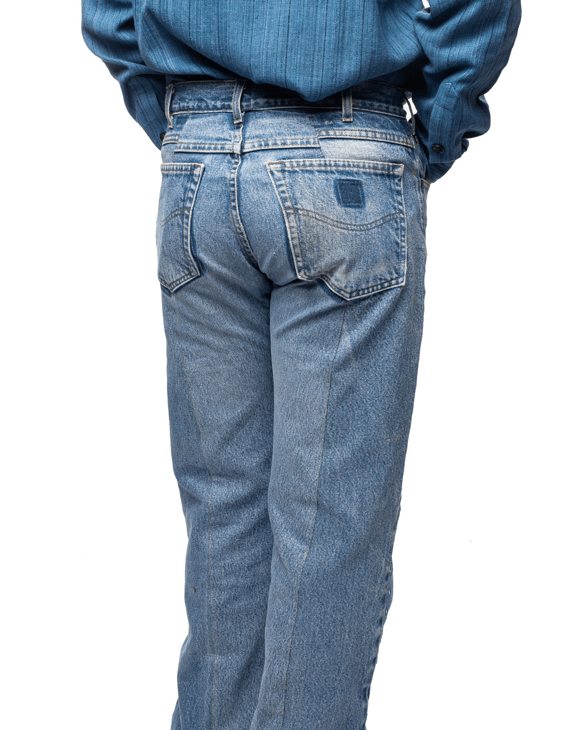 Upcycled Double Knee Pant Blue Denim - 4