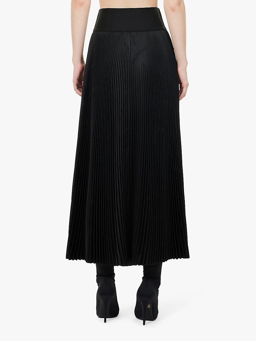 Branded-waistband pleated woven midi skirt - 4