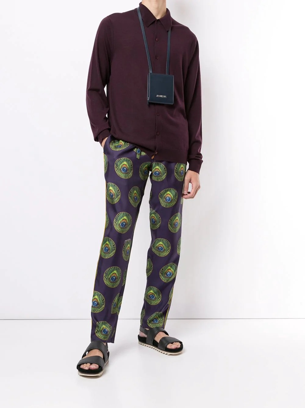 peacock feather print pyjama-style trousers - 2