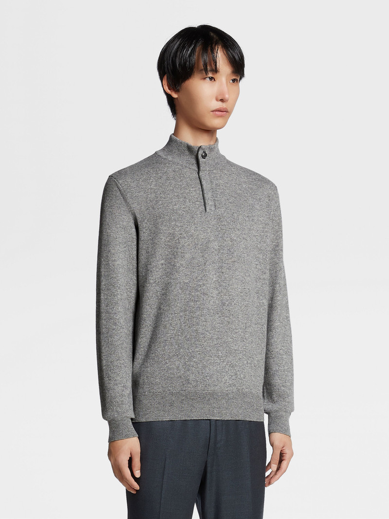 ZEGNA GREY MÉLANGE OASI CASHMERE ZIP MOCK NECK SWEATER outlook