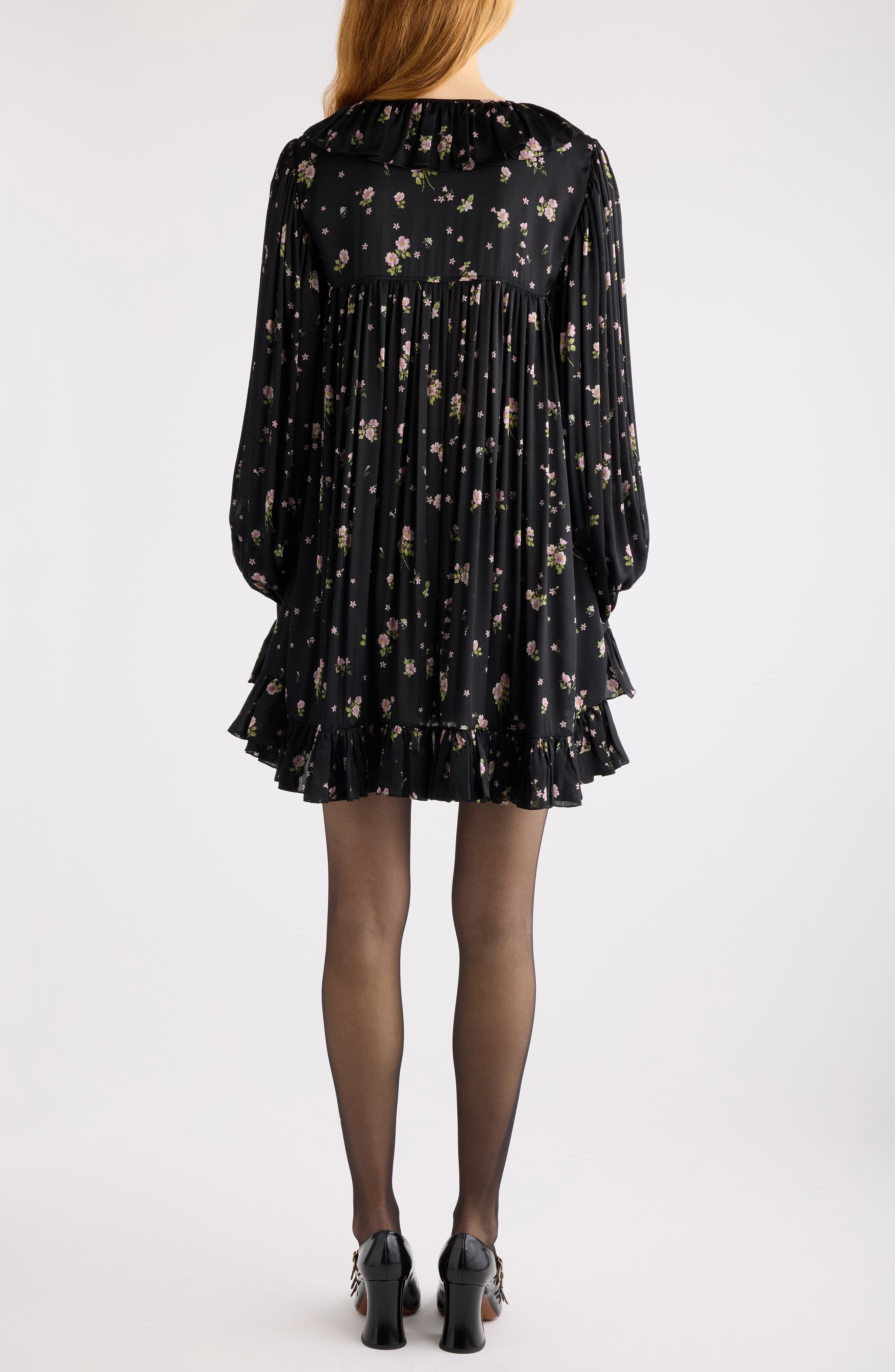 Chloé Liberty Print Long Sleve Silk Charmeuse Minidress in Black at Nordstrom - 2