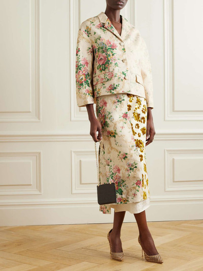 Erdem Paneled printed linen and cotton-velvet midi skirt outlook