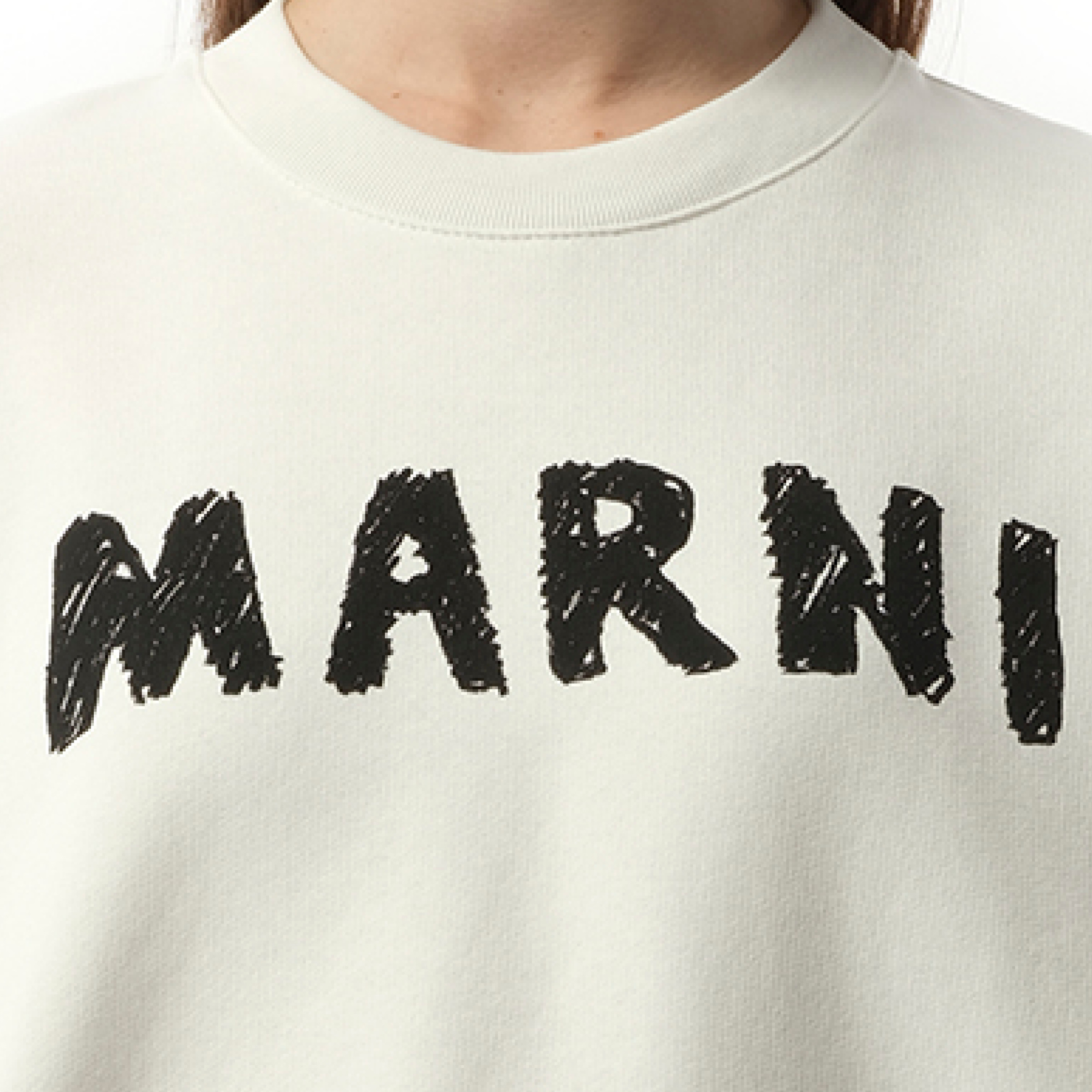★MARNI★ Logo Cotton Sweatshirt Natural White FLJE0185P5USC Ivory cotton crewneck T-shirt with printed Marni logo | Marni