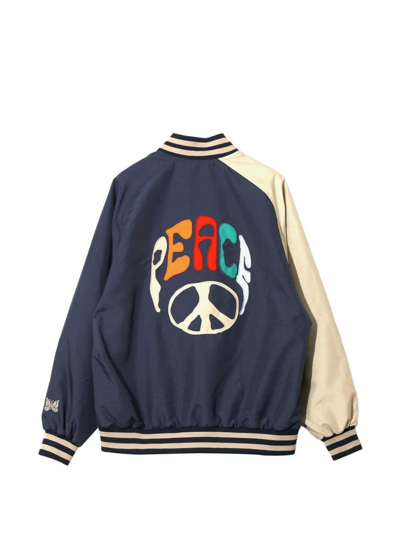 NEEDLES logo-embroidered contrast-sleeve bomber jacket outlook