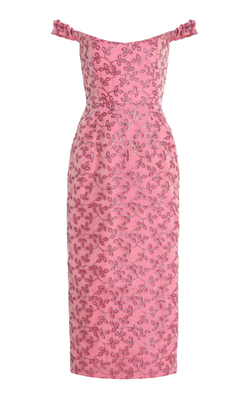 Amina Floral-Sequined Off-The-Shoulder Midi Dress pink - 1