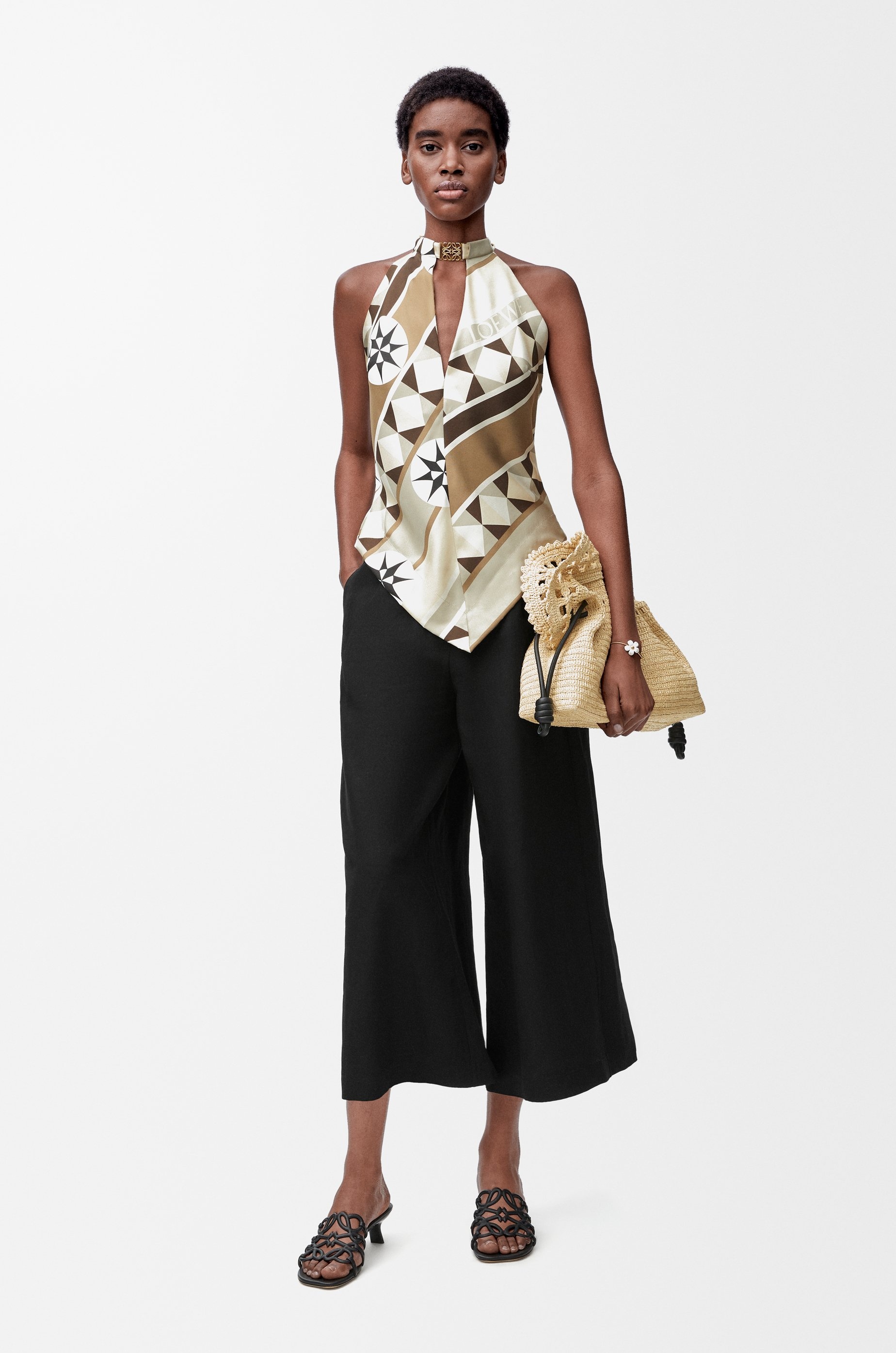 Cropped trousers in viscose and linen - 2