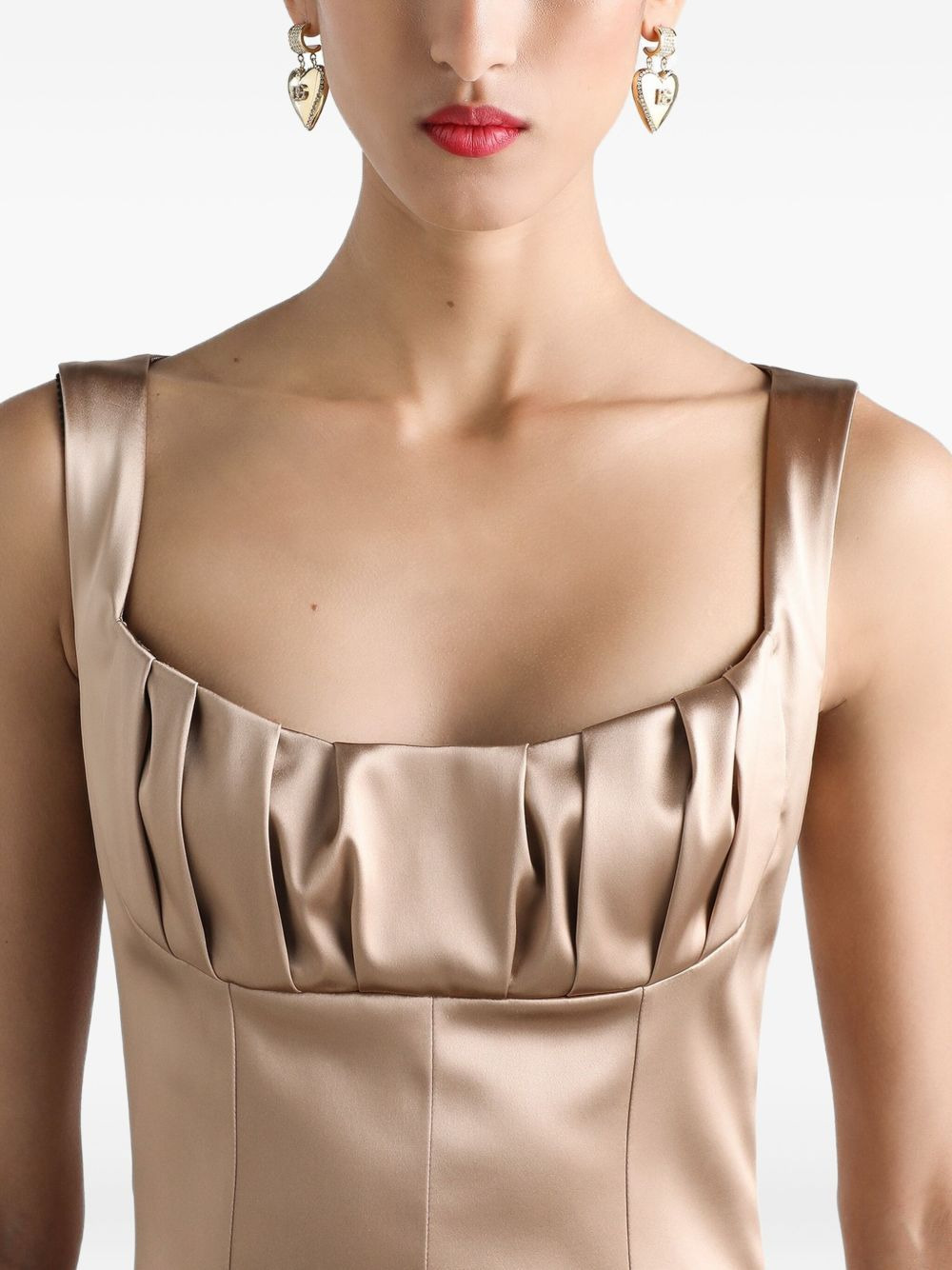 pleat-detail satin midi dress - 5