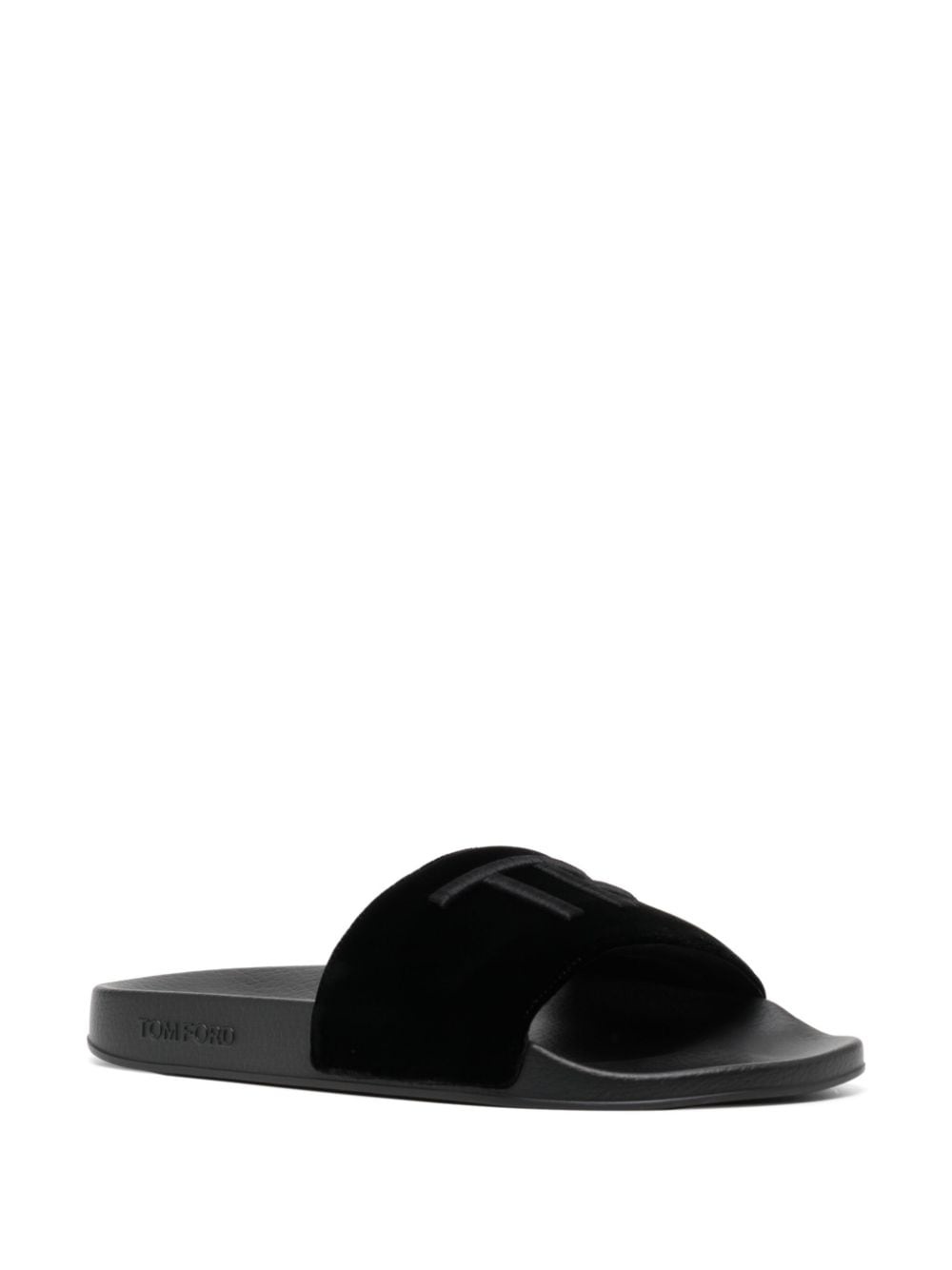 logo-embroidered velvet slides - 2