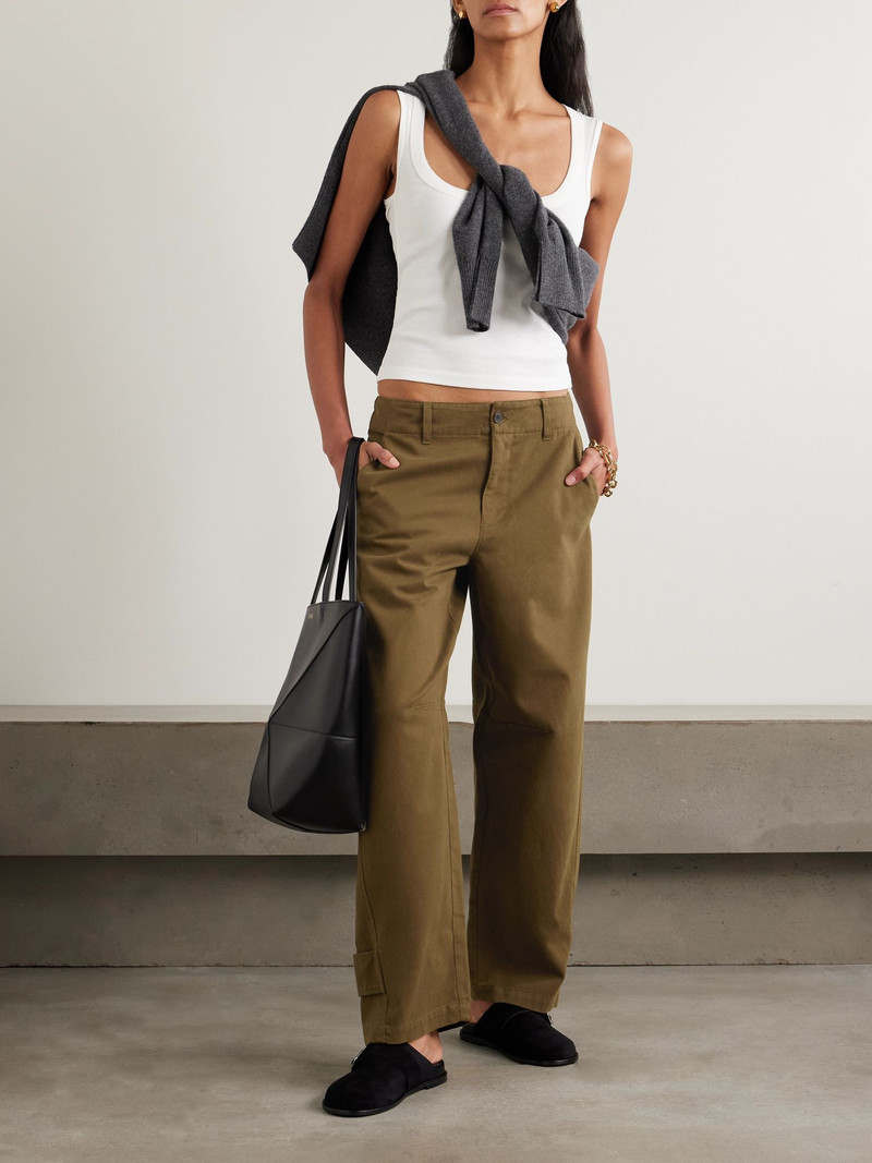 FRAME The Twisted cotton-twill tapered pants Light brown outlook