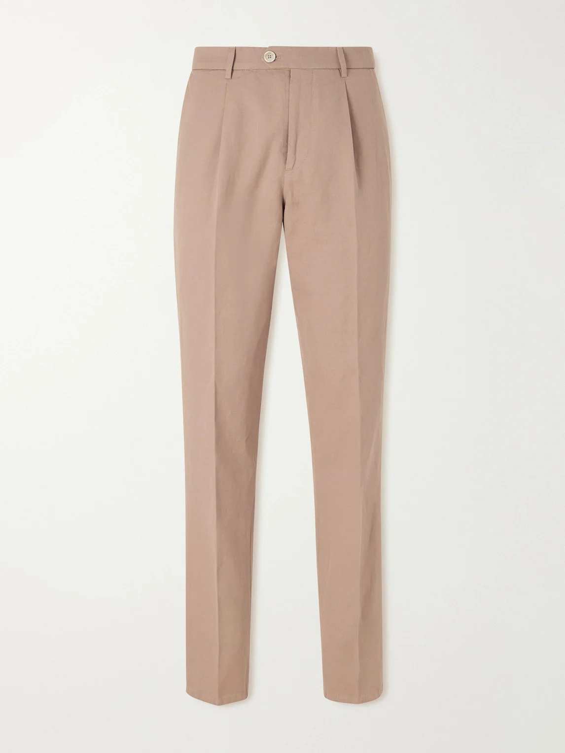 Straight-Leg Pleated Cotton and Linen-Blend Trousers - 1