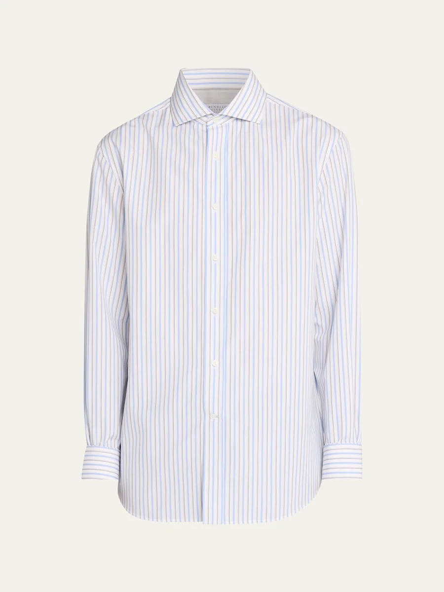 Men's Cotton Variegated Stripe Button-Down Shirt - 1