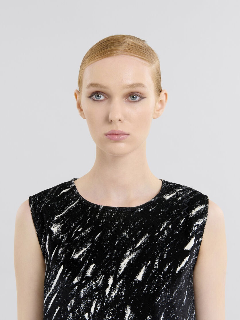 BLACK FLOCKED DENIM FLARED DRESS WITH CRAYON PRINT - 4