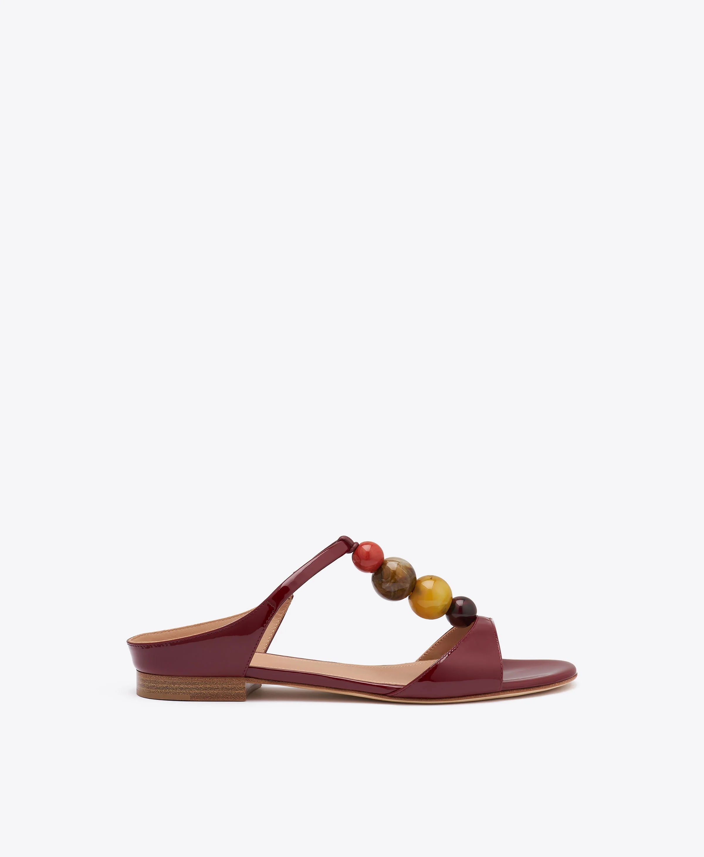 Lena Red Beaded Patent Leather Flat Sandals - 1