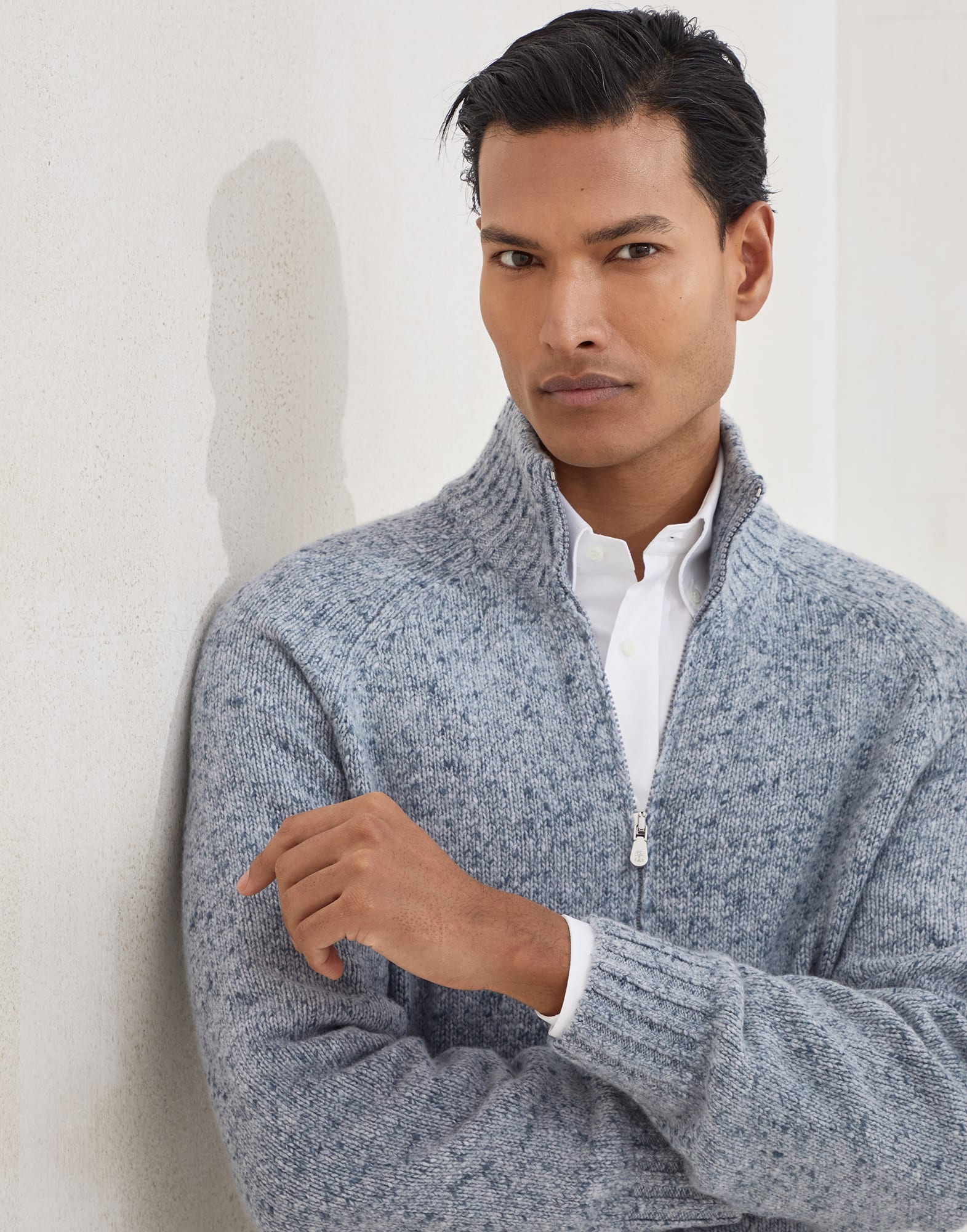 Flecked cashmere cardigan with zipper - 3