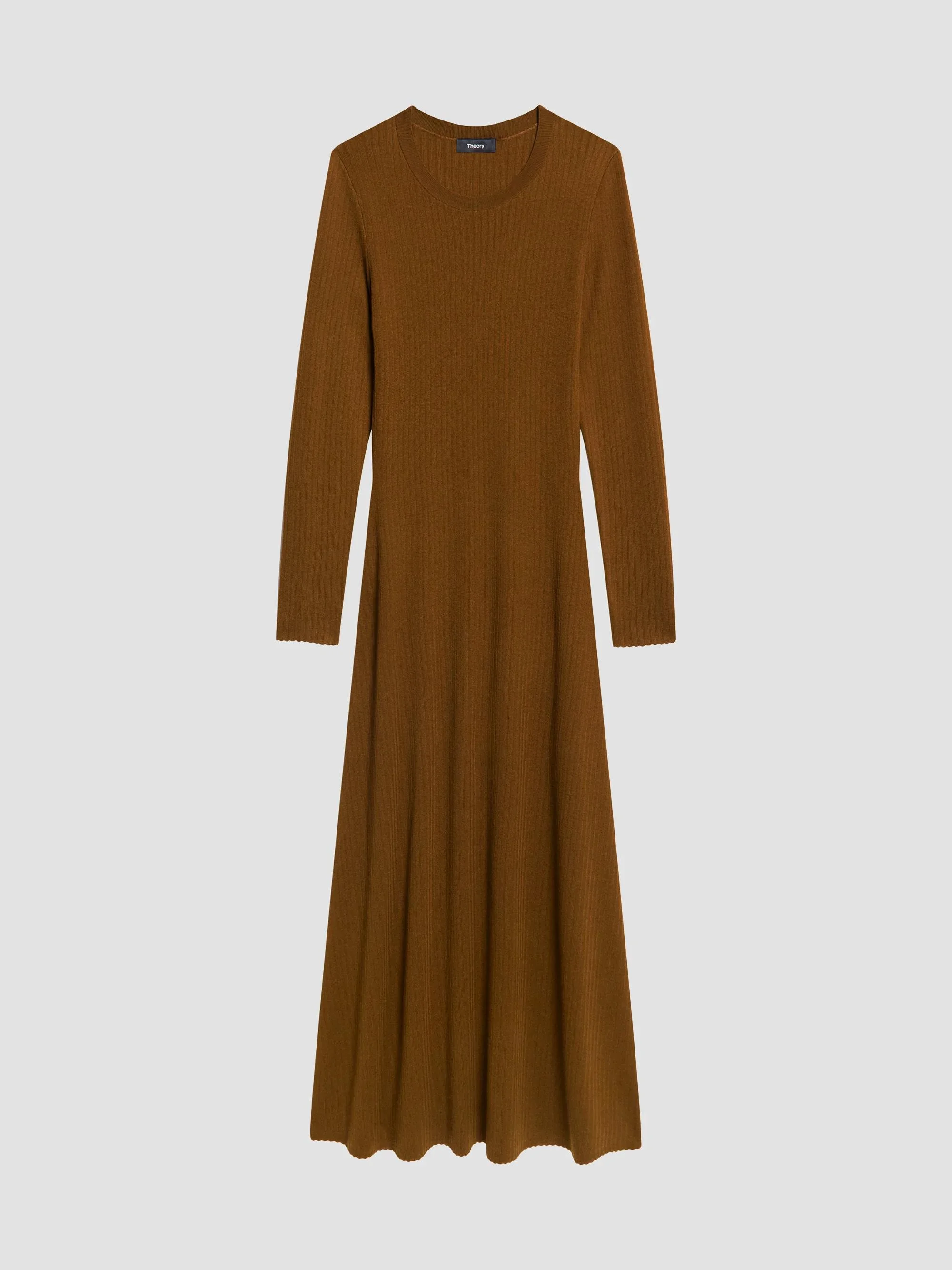 Women's Merino Wool Crewneck Midi Dress - Acacia Brown - 1