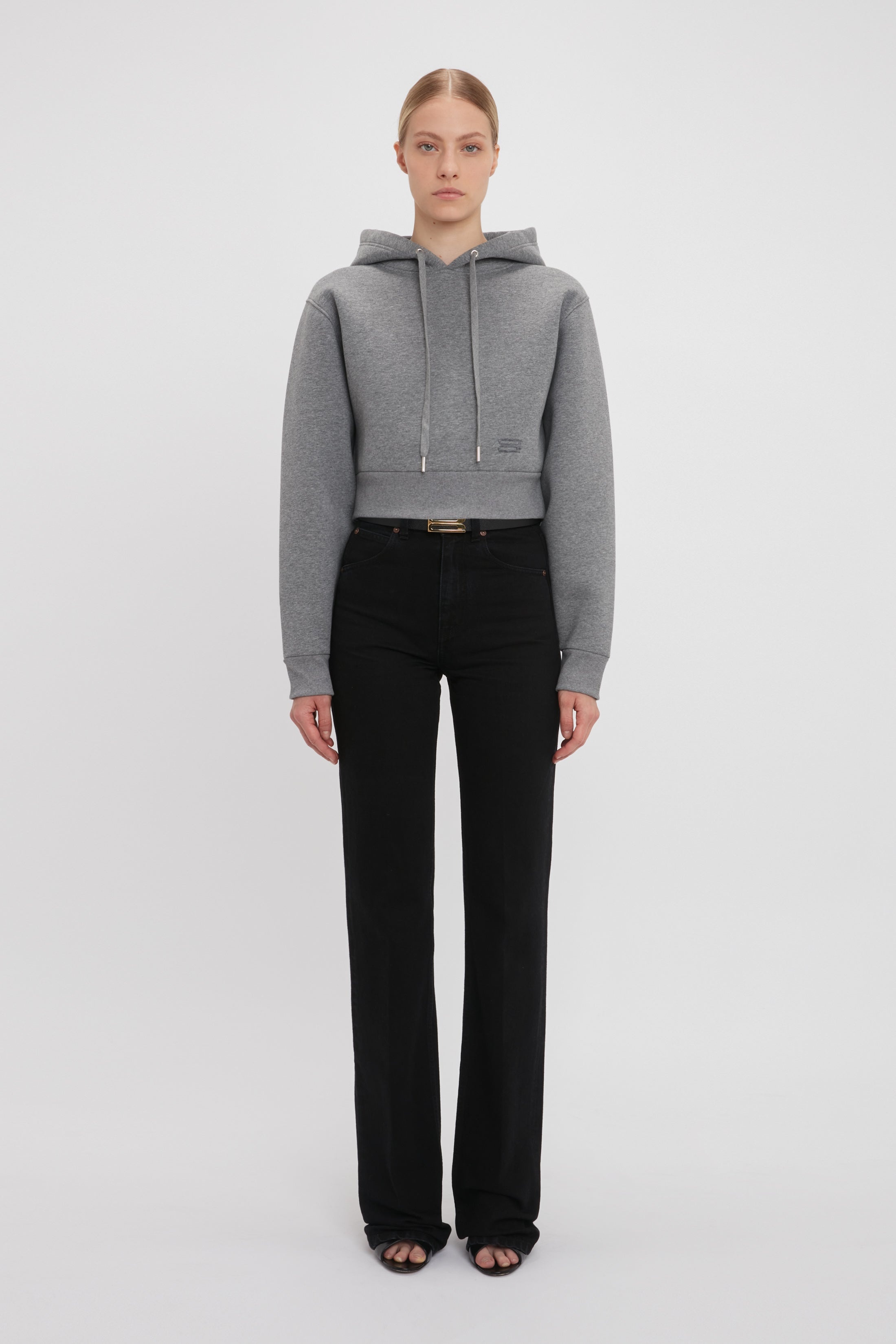 Cropped Structured Hoodie In Grey Marl - 2