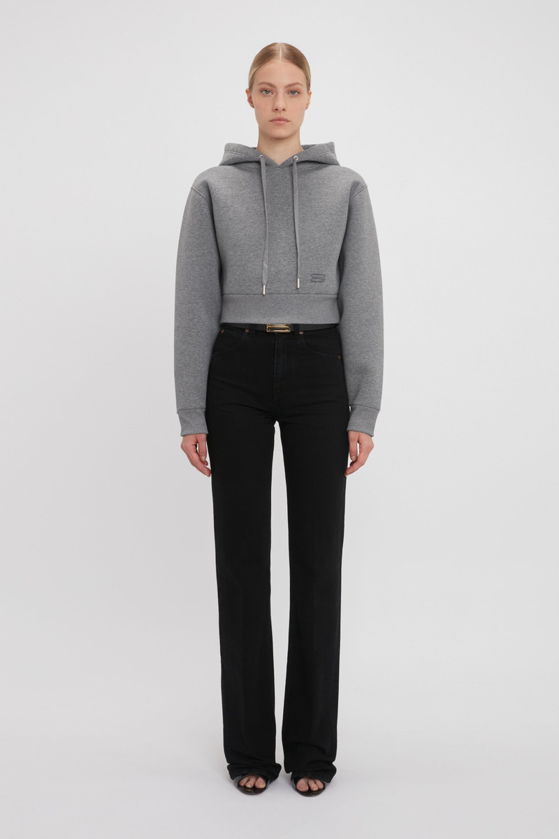 Victoria Beckham Cropped Structured Hoodie In Grey Marl outlook