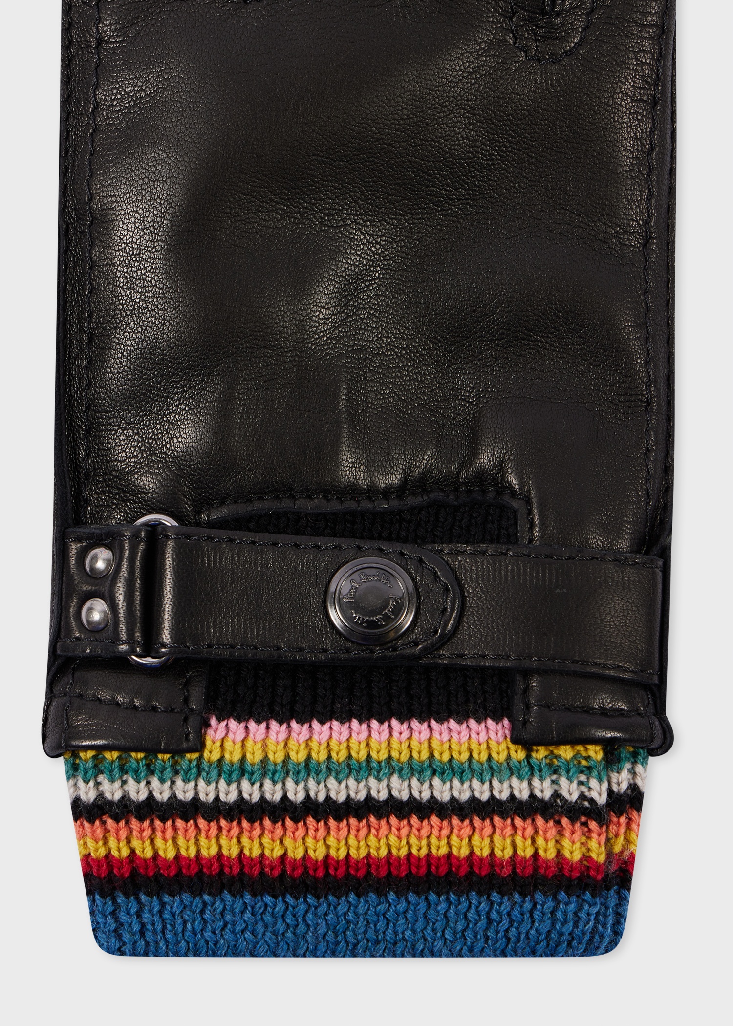 Black Leather 'Signature Stripe' Cuff Gloves - 3