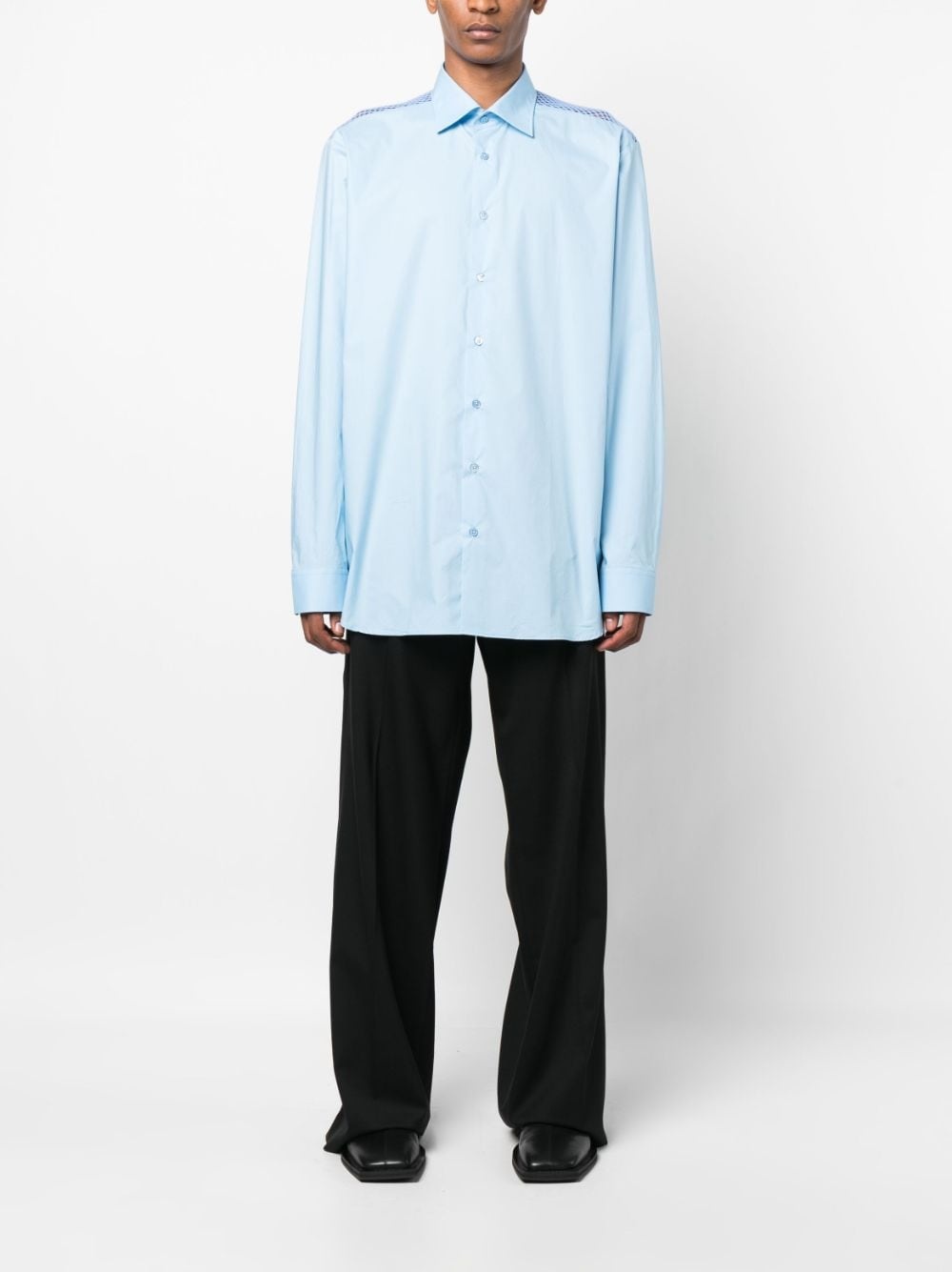 mesh-panel cotton shirt - 2