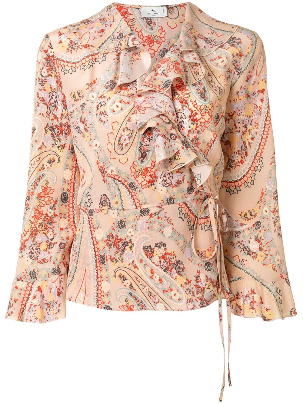 paisley-print ruffle trim blouse - 1