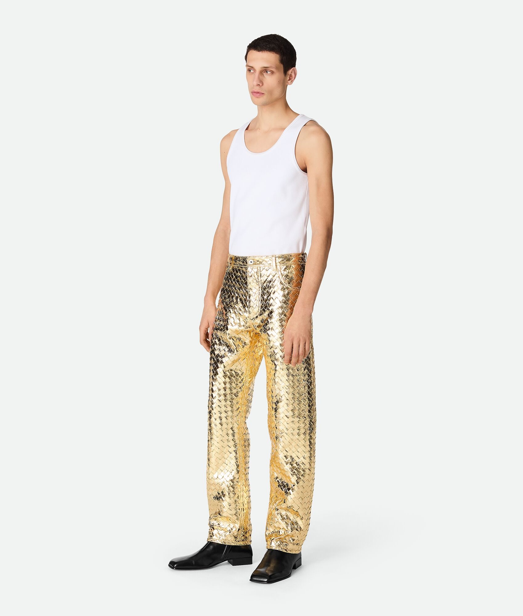 Laminated Intrecciato Leather Straight Pants - 3