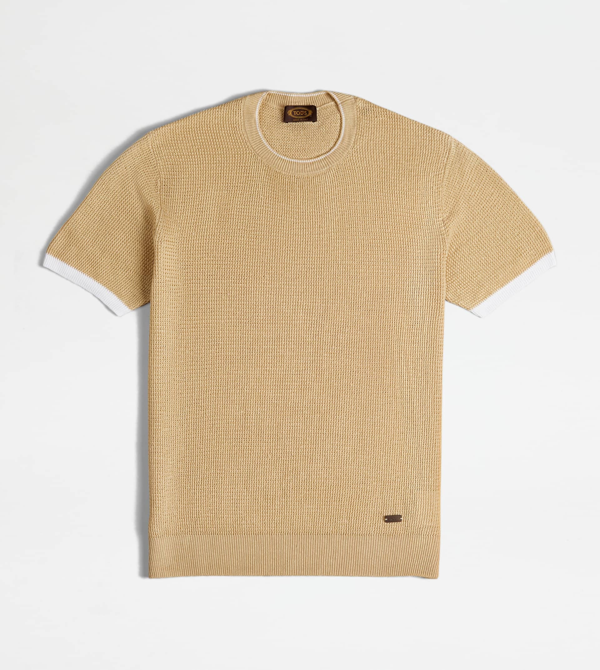 T-SHIRT IN LINEN KNIT - BEIGE, WHITE - 1