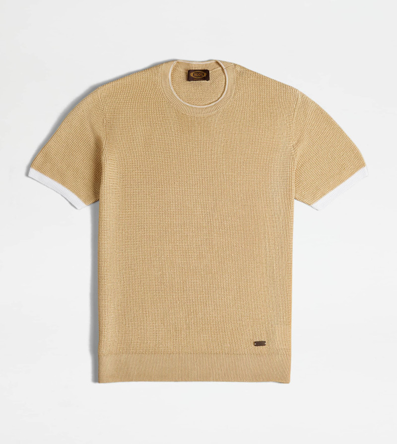 T-SHIRT IN LINEN KNIT - BEIGE, WHITE 1
