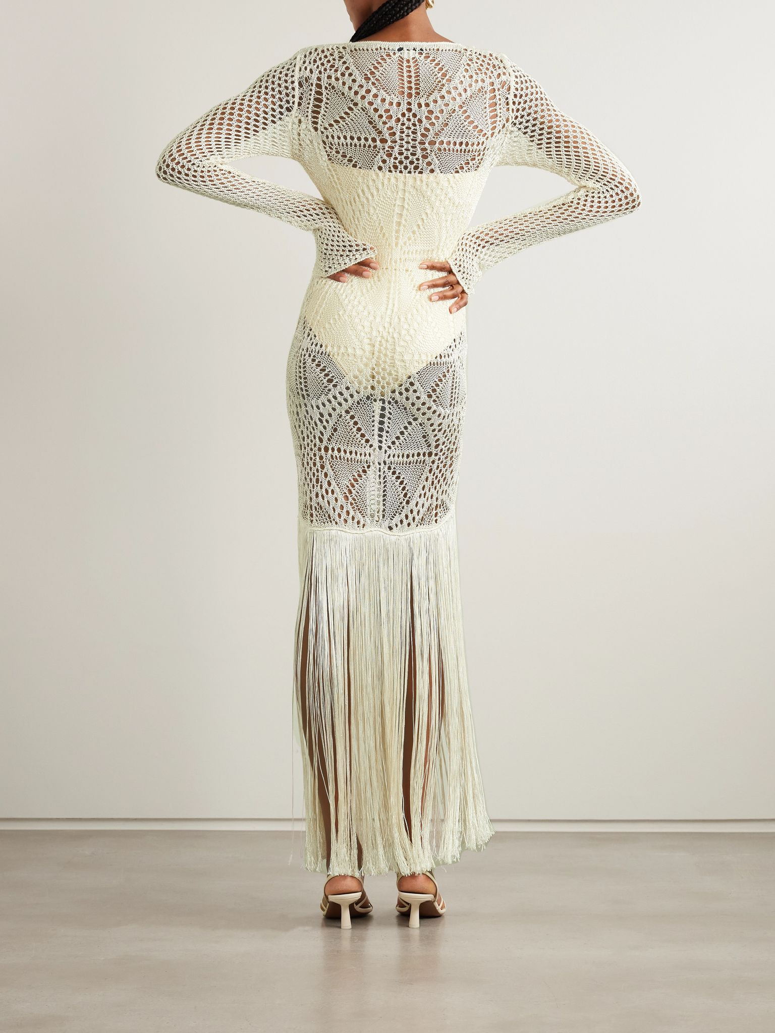 Fringed crocheted maxi dress Ivory - 3