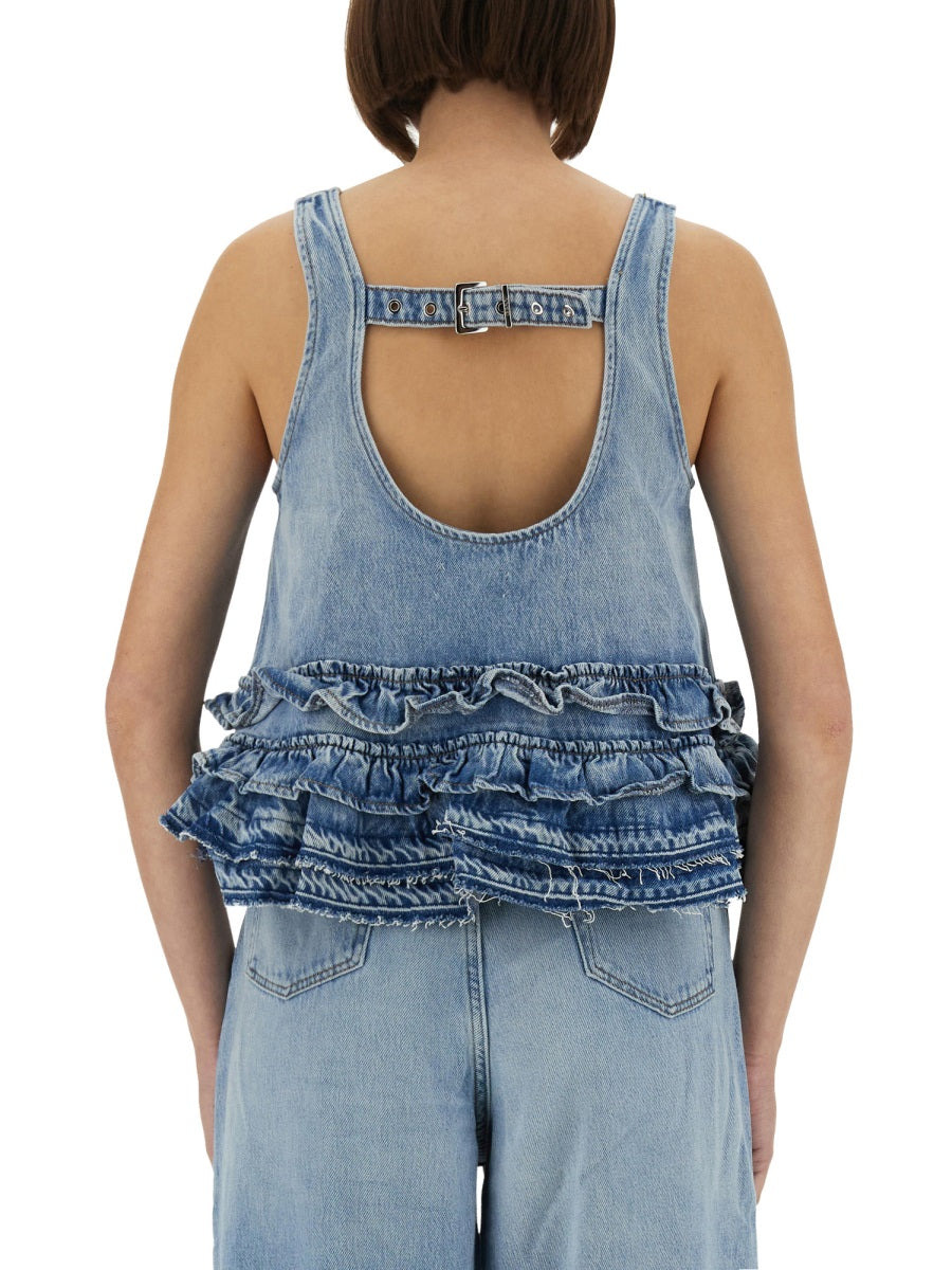 Ganni Women Denim Ruffle Top - 3