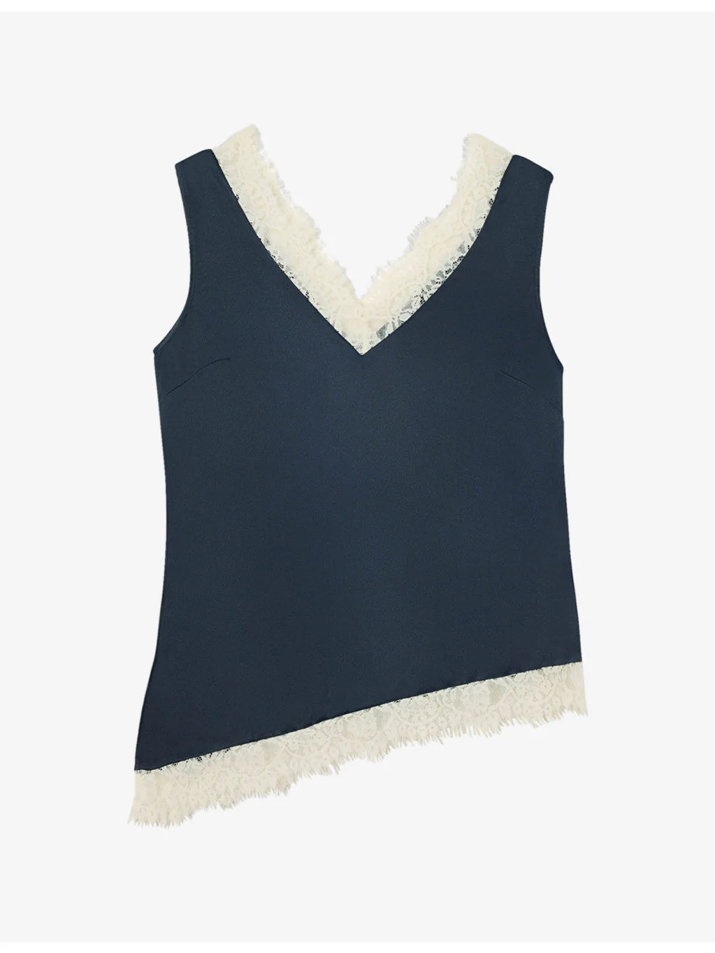 V-Neck Lace-Trim Satin Top - 1