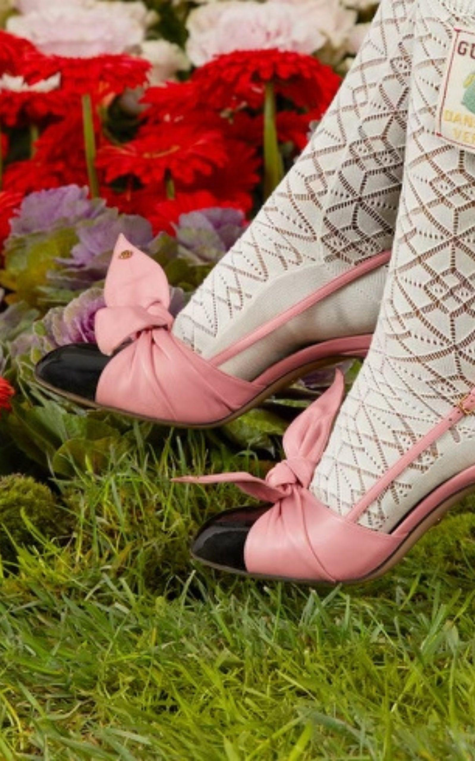 Bow-Embellished Leather Slingback Pumps - 8