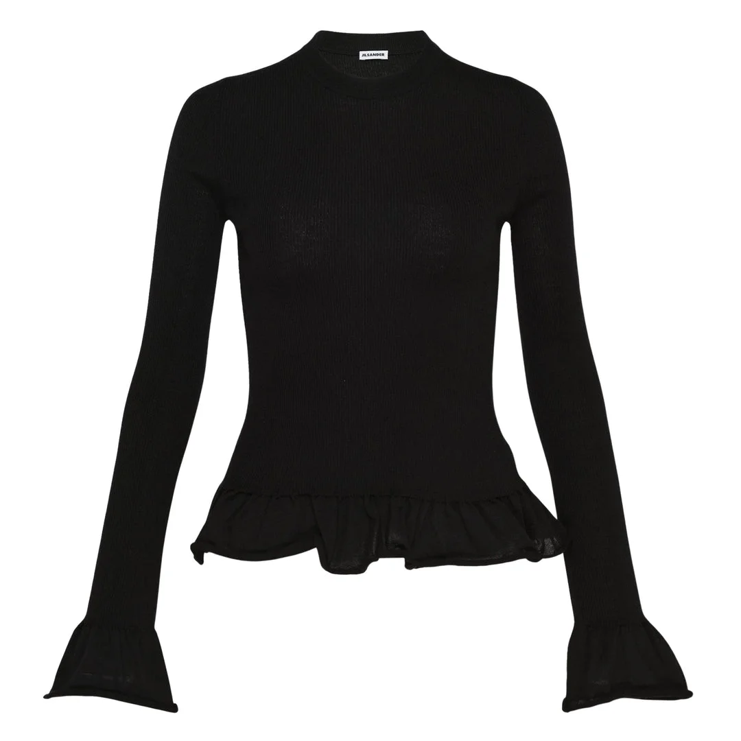 Long Sleeve Fine Wool Frill Jumper - 1
