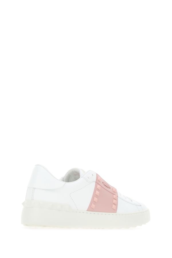 White leather Rockstud Untitled sneakers with powder pink band - 3