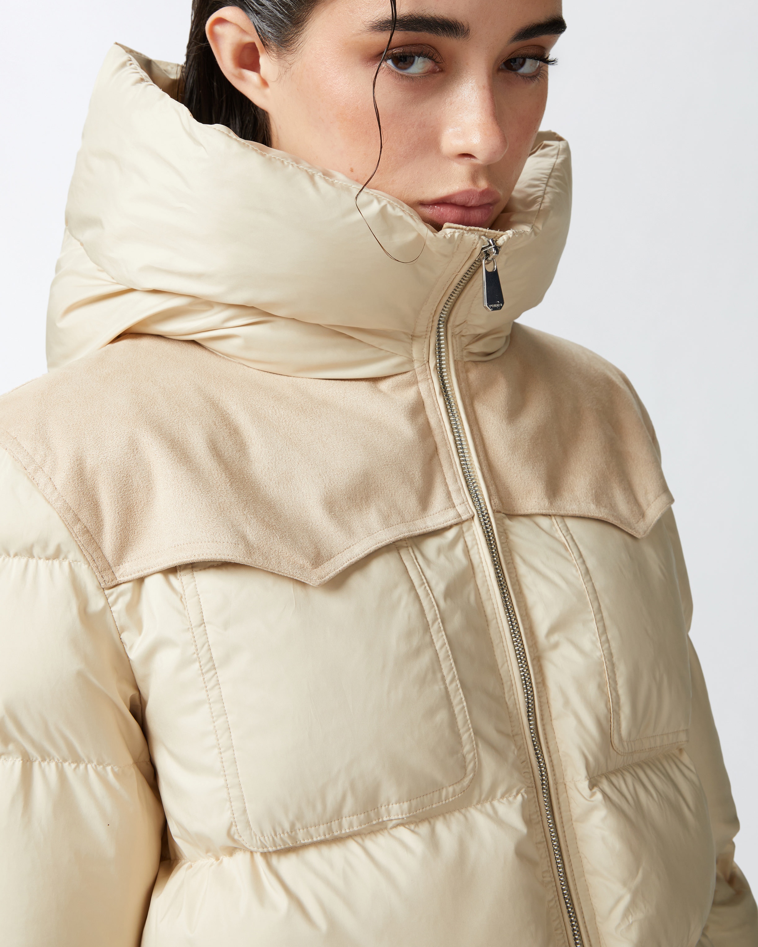 PADDED CROPPED PUFFER JACKET WITH CANVAS INSERT - 5