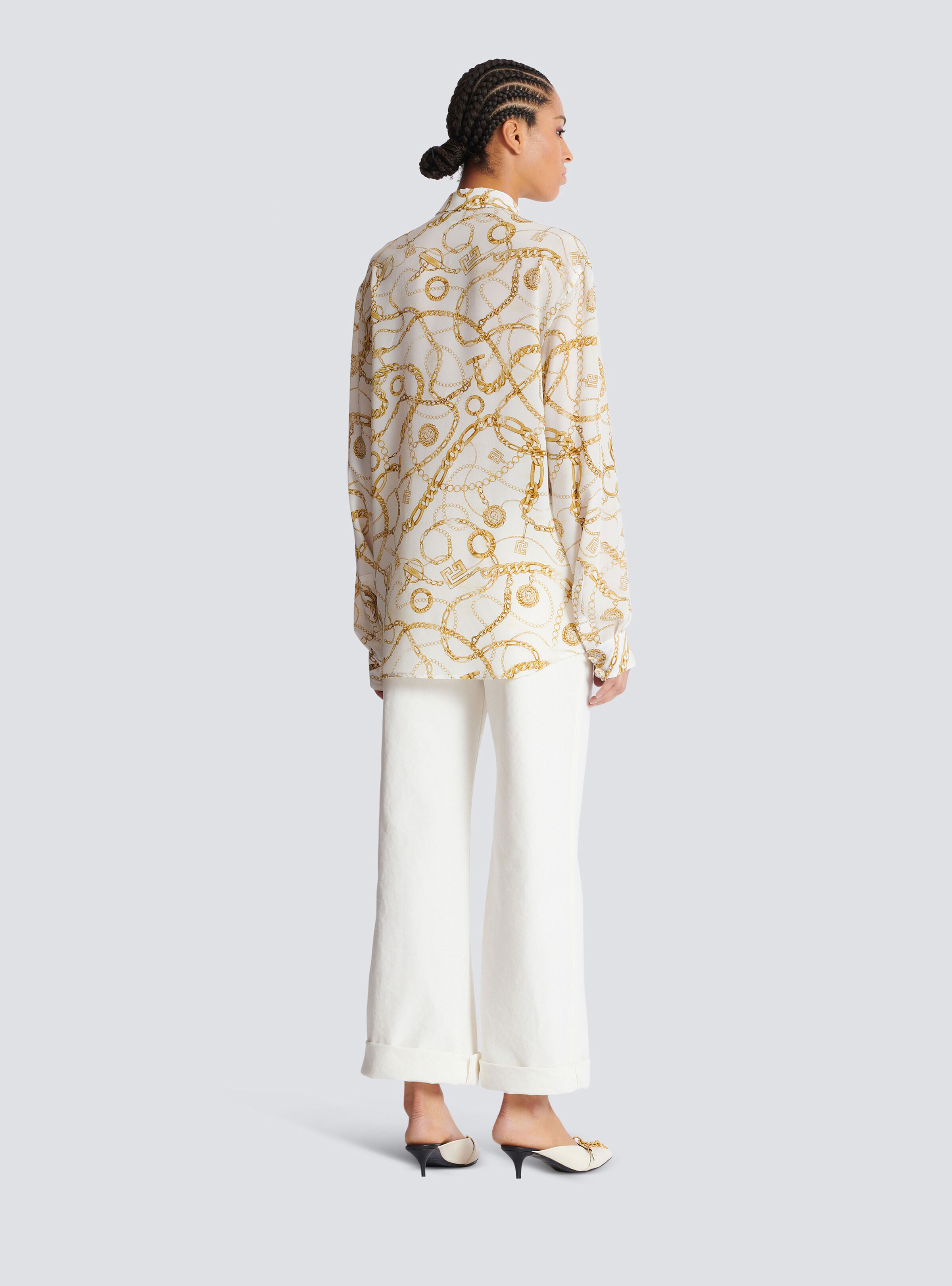 Printed silk shirt with Balmain Chains pattern - 4