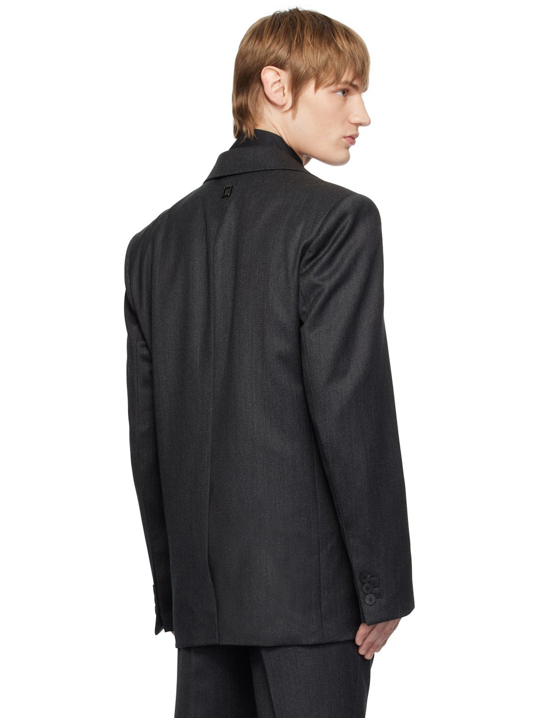 Gray Wool Single Blazer - 3