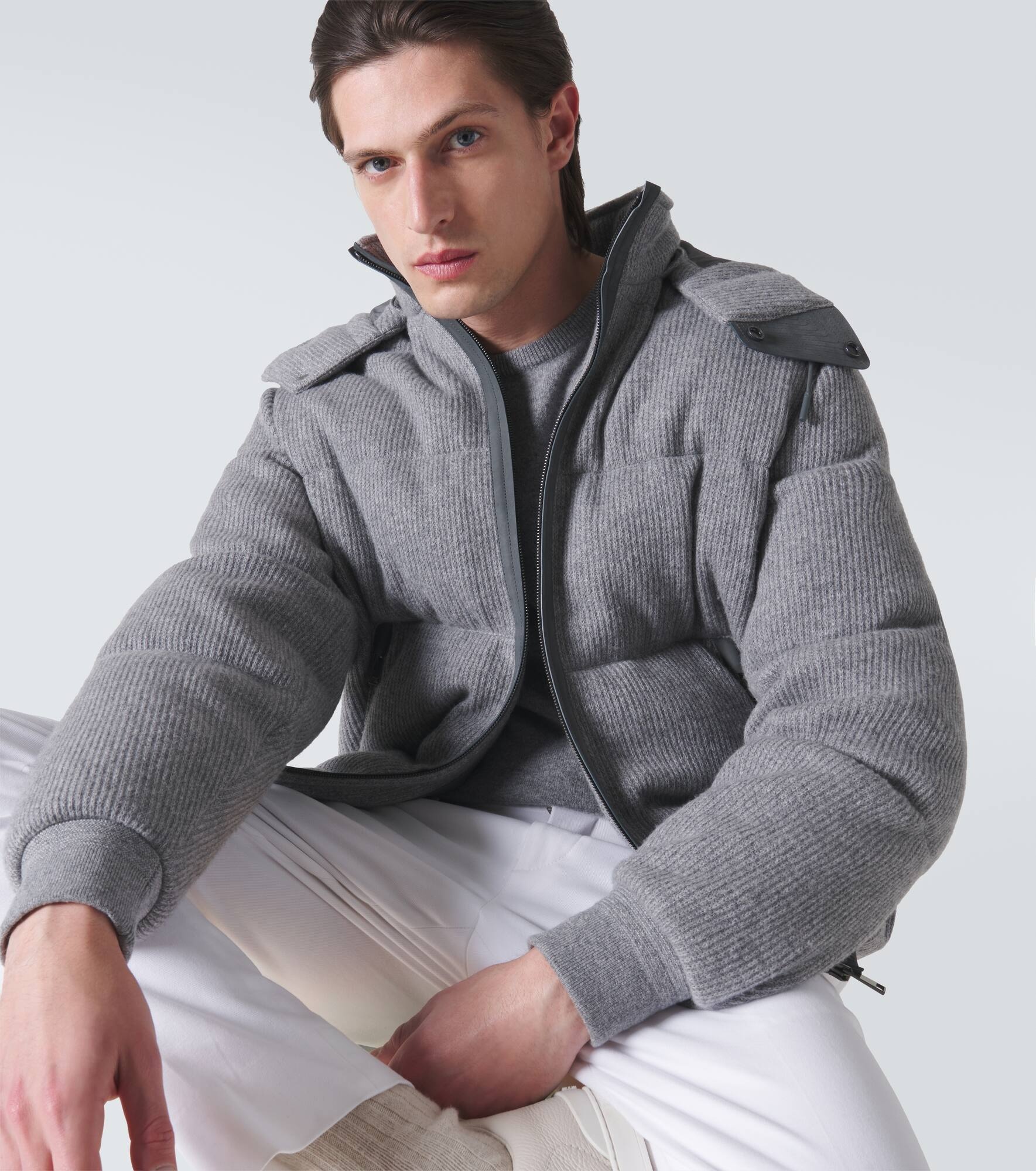 Ribbed-knit cashmere-blend down jacket - 5