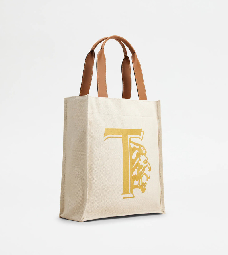 TOTE SHOPPING BAG IN CANVAS MEDIUM - BROWN, BEIGE 3