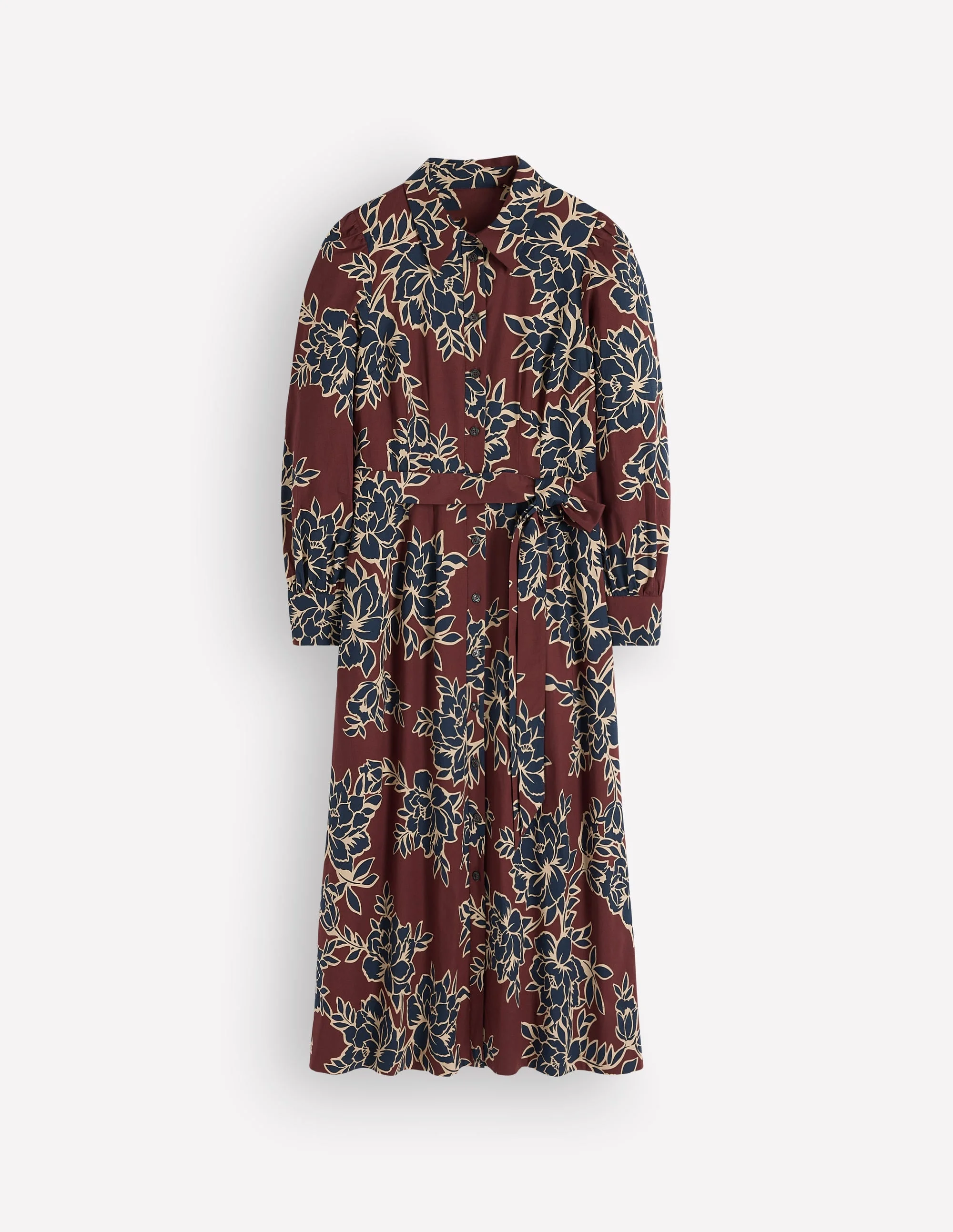 Maeve Cotton Midi Shirt Dress-Brown, Enchanted Peony Large - 1