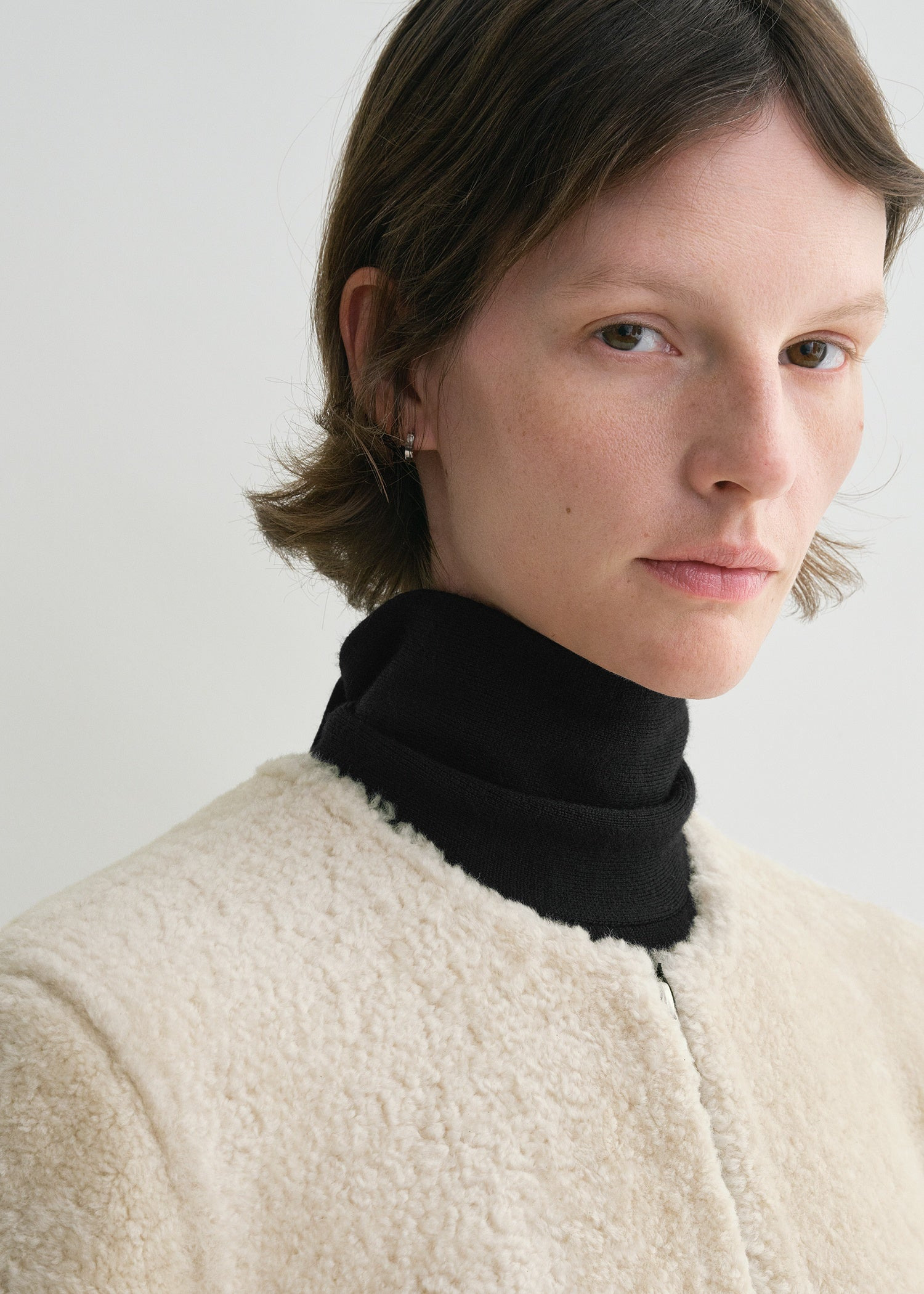 Zipped teddy shearling coat cream - 5
