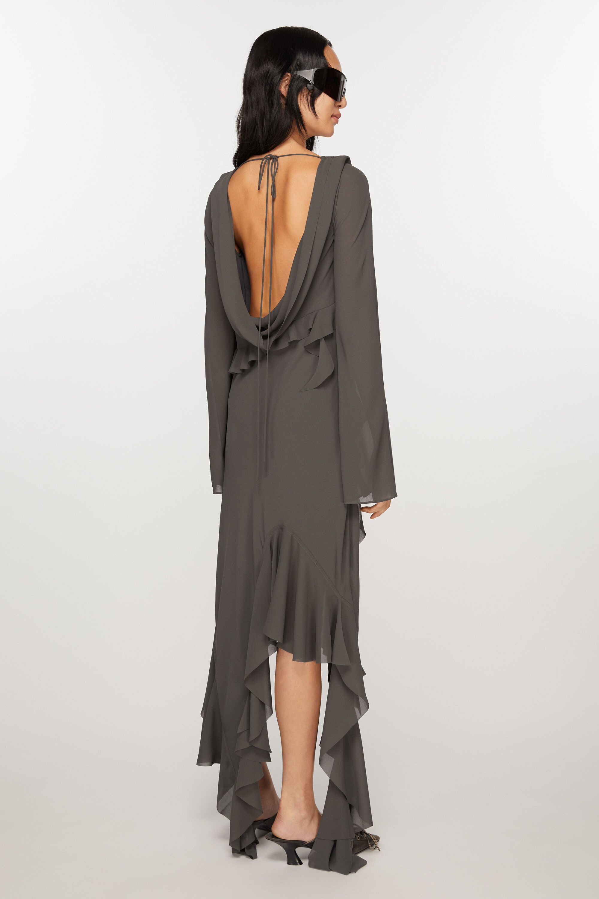 Drape ruffle dress - Anthracite grey - 4