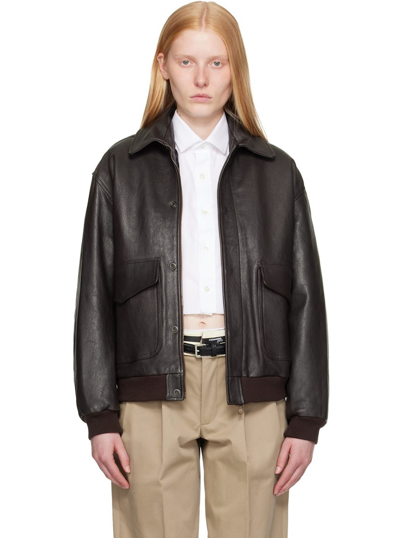 Brown Leather Bomber Jacket 1